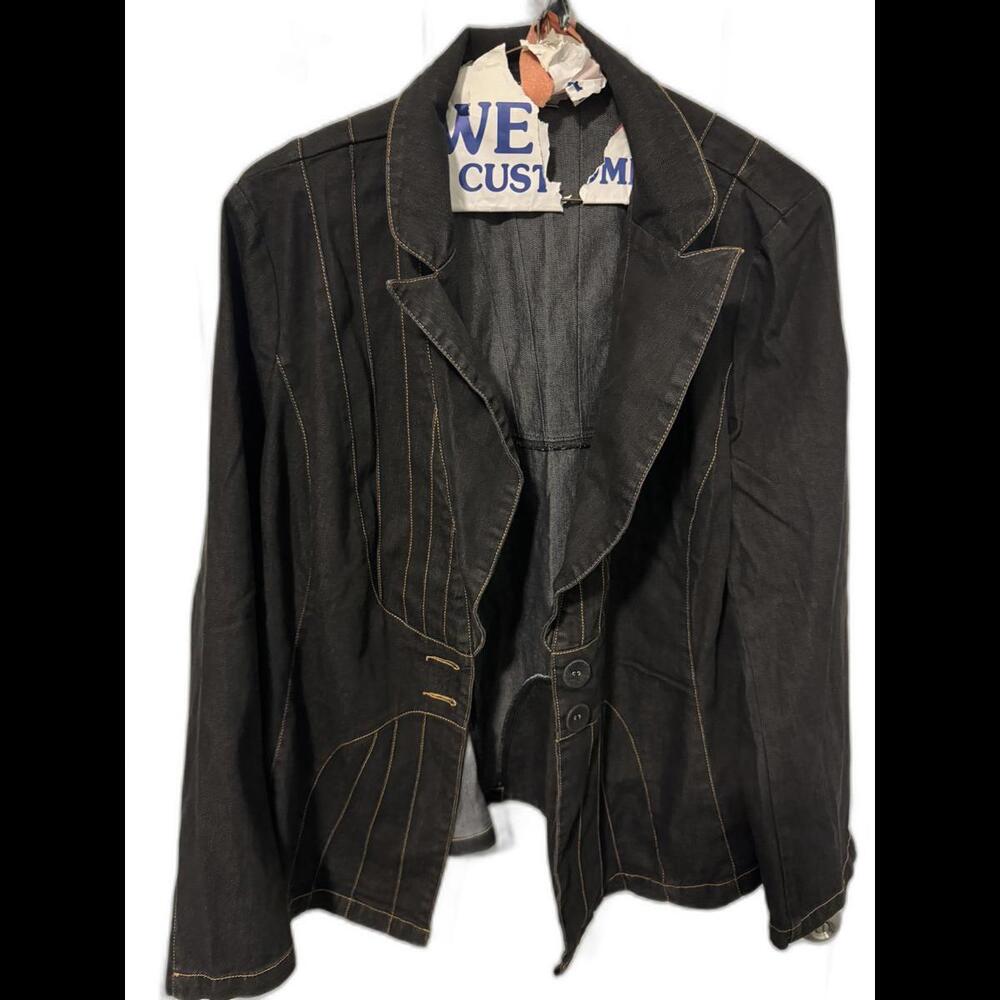 Monroe&Main Stylish Jean Skirt Suit Black (DarkWash) & Unique Stitching Details